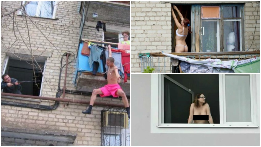 Голая женщина через окно