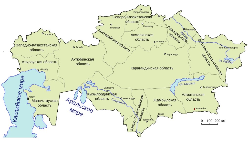 Реки Казахстана на карте