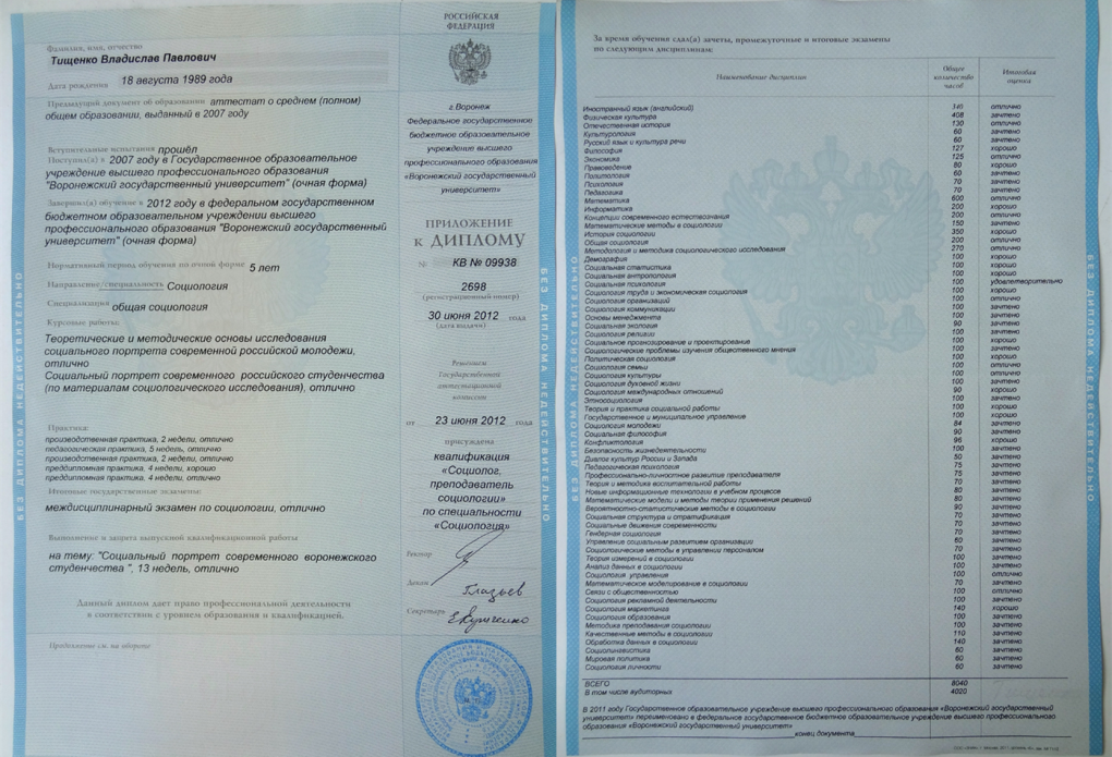 Вкладыш диплома