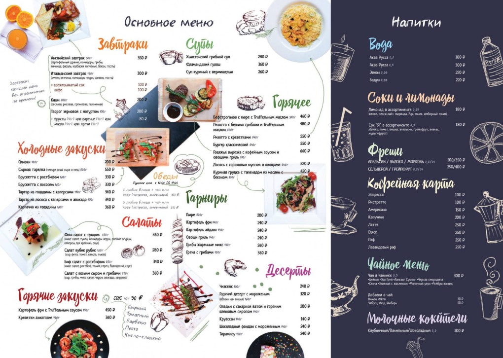 Меню кафе
