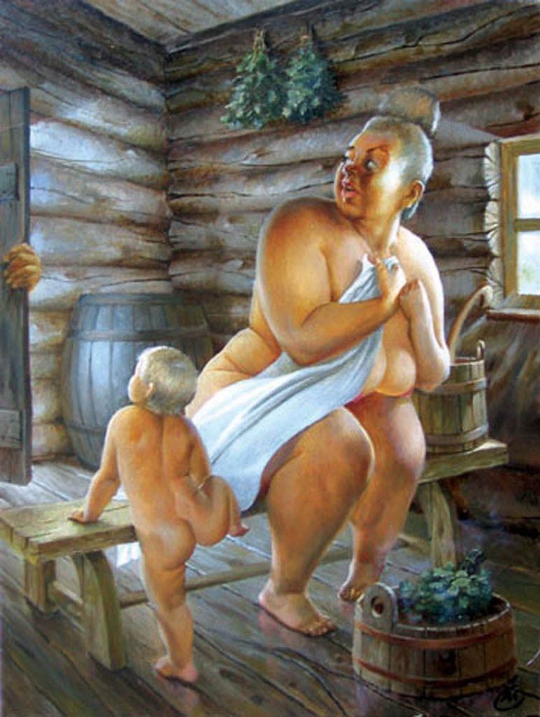 Голые женщины в деревенской бане