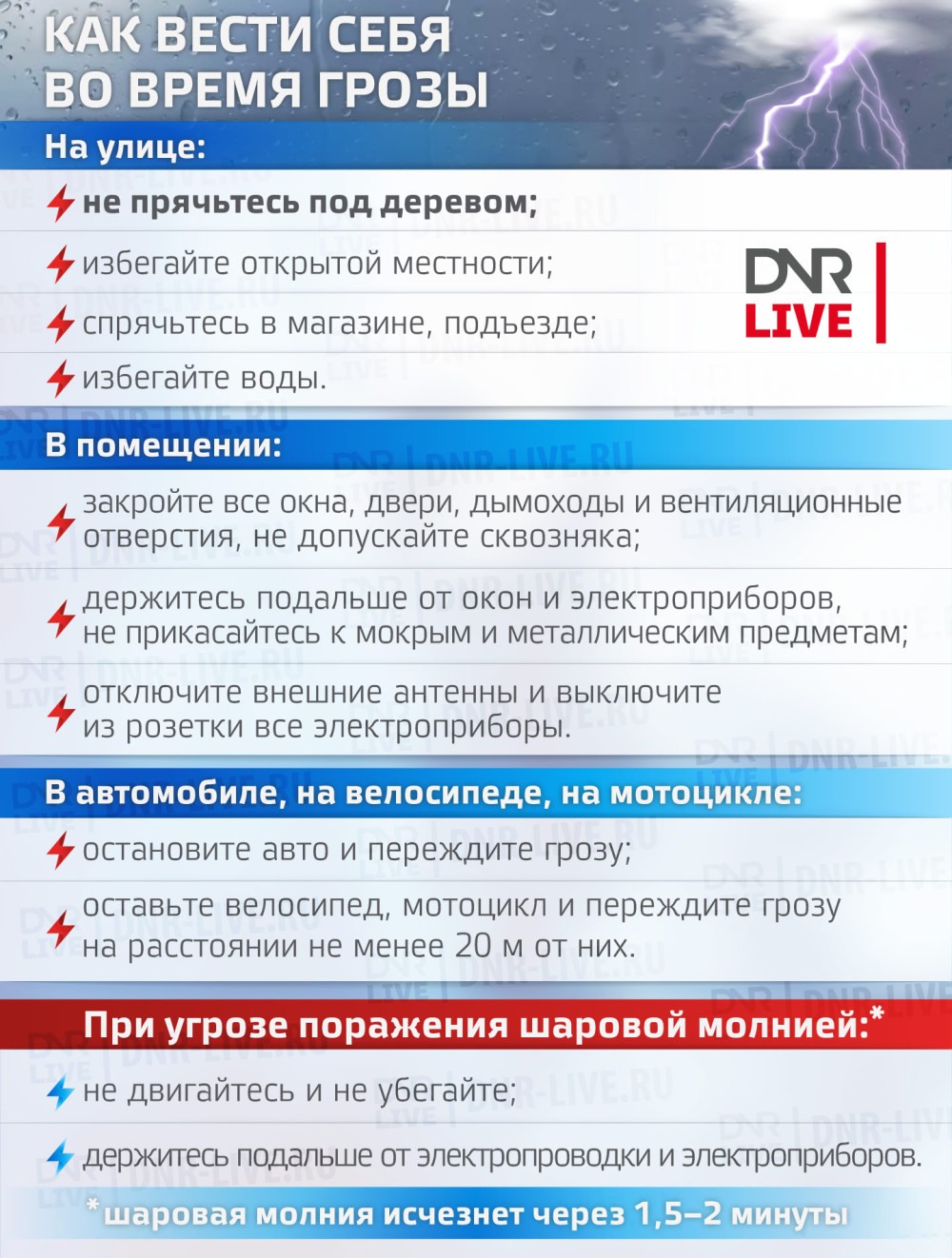 Памятка как вести себя во время грозы