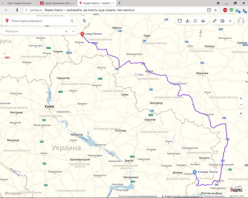 Карта Курской и Белгородской области