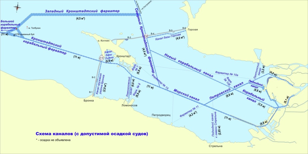 Фарватеры финского залива на карте