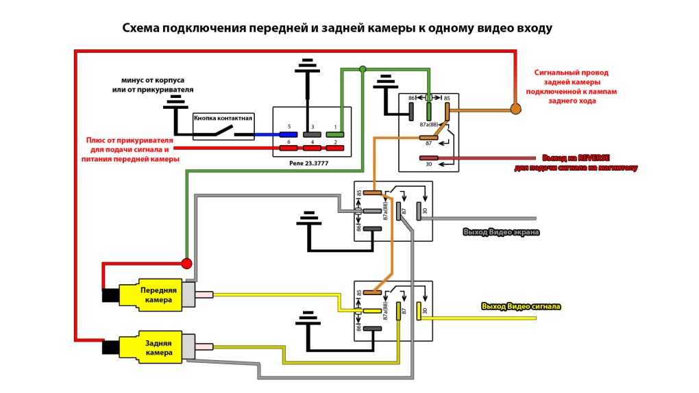 Схема подключения передней камеры через кнопку