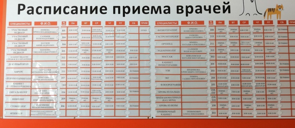 Расписание приема врачей